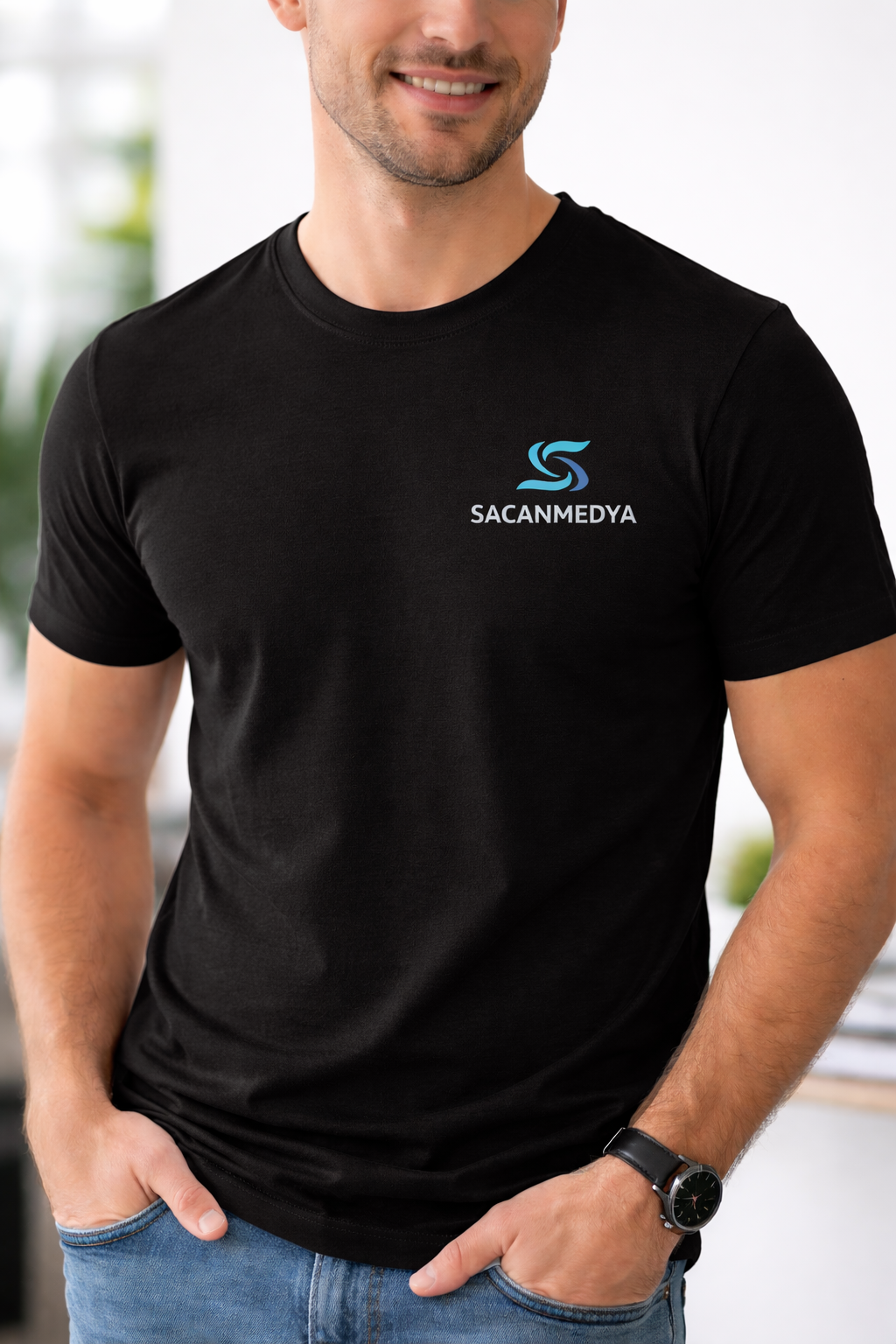 Baskılı Siyah T-shirt Tişört
